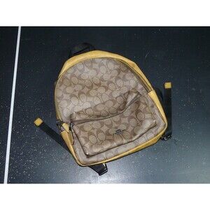 Coach Yellow & Khaki Medium Charlie Backpack in Signature Canvas THRASHED